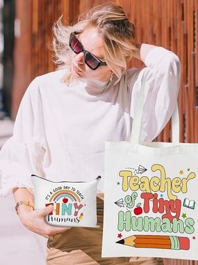 Teacher of Tiny Humans White Tote & Pouch Set